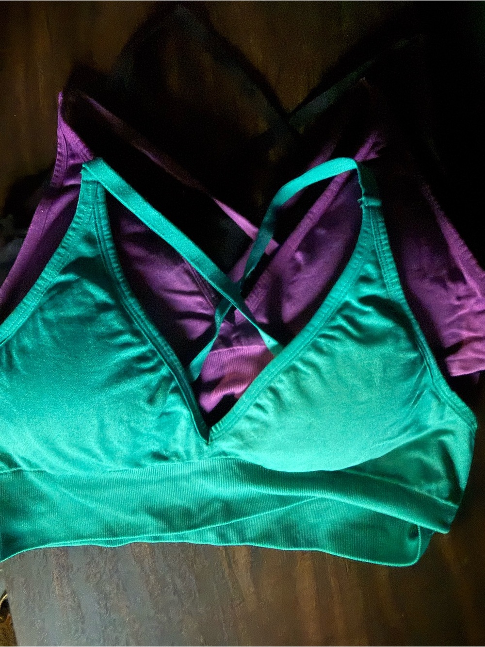 Wireless Strappy Bralette in Teal and Purple